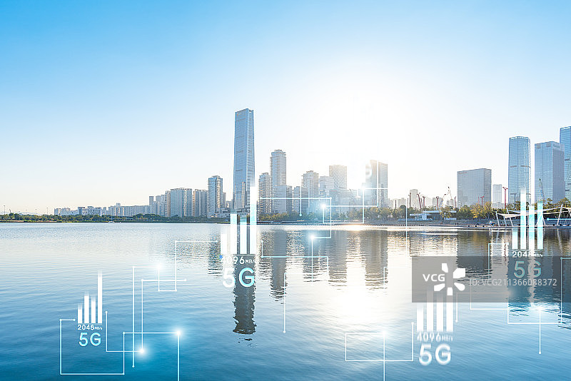 深圳粤海街道科技园区风光和5G城市互联概念图片素材