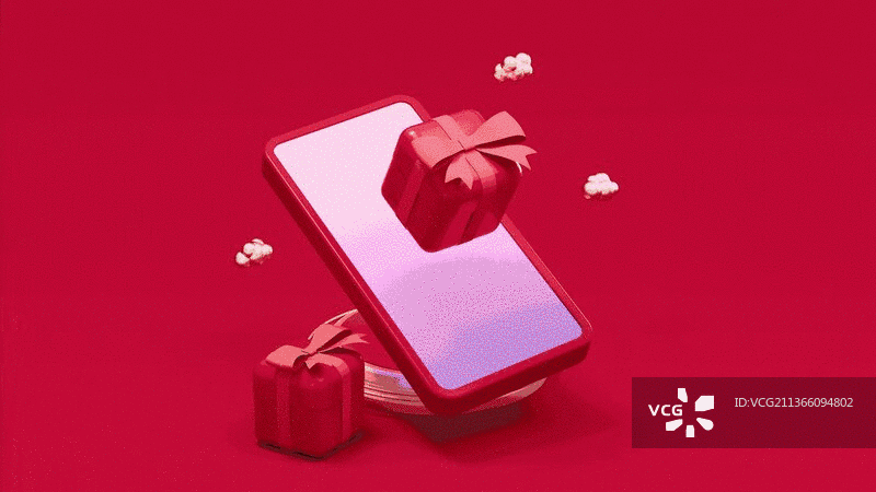循环运动的创意礼盒与手机3D渲染图片素材