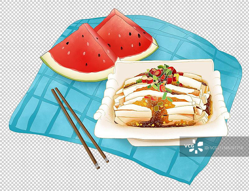 夏季习俗之吃凉粉和西瓜解暑图片素材