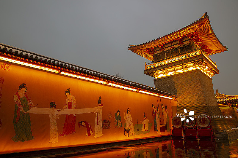 唐城景区传统建筑传统壁画城市风光图片素材