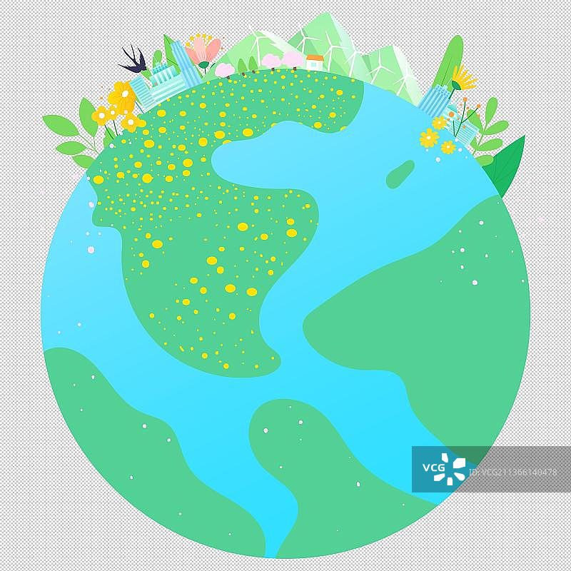 绿色地球开满花和植物矢量插画元素图片素材