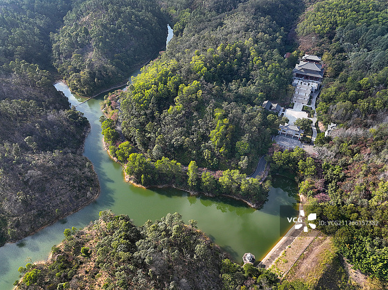 广东省惠州市惠城区森林公园红花湖永福寺高榜山航拍图片素材
