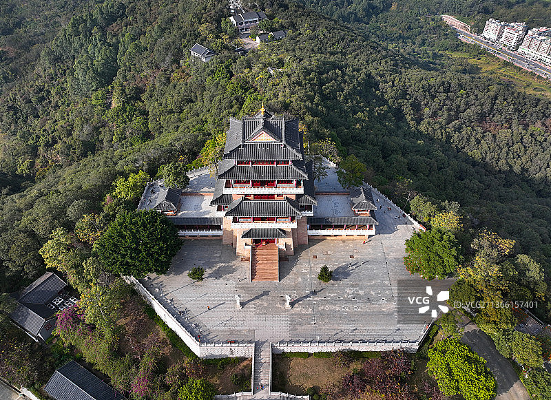 广东省惠州市惠城区森林公园红花湖永福寺高榜山航拍图片素材