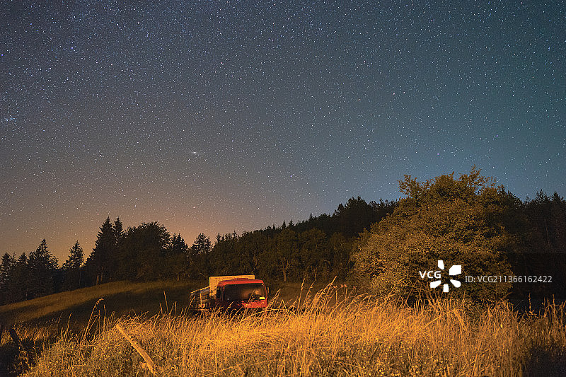 塞尔维亚扎奥维内农村的仙女座星系和星空图片素材