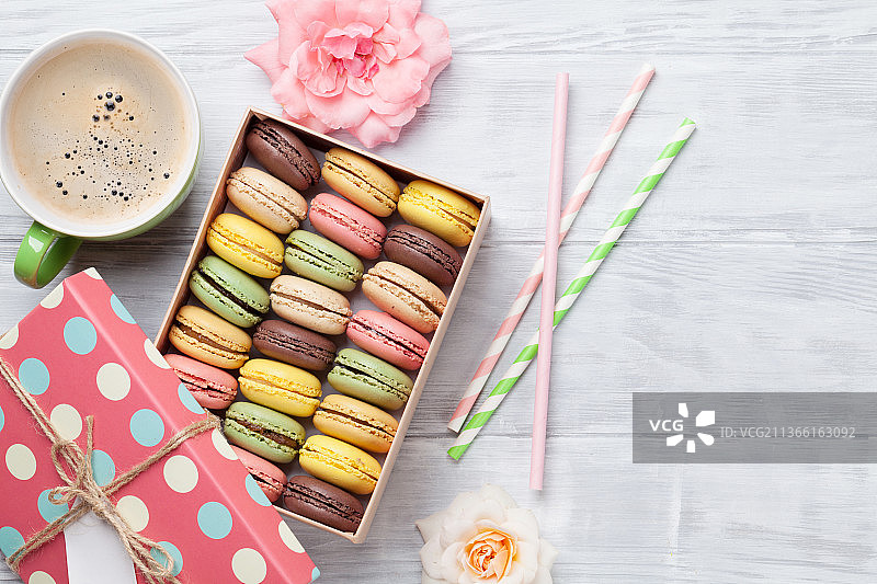 彩色马卡龙和咖啡图片素材