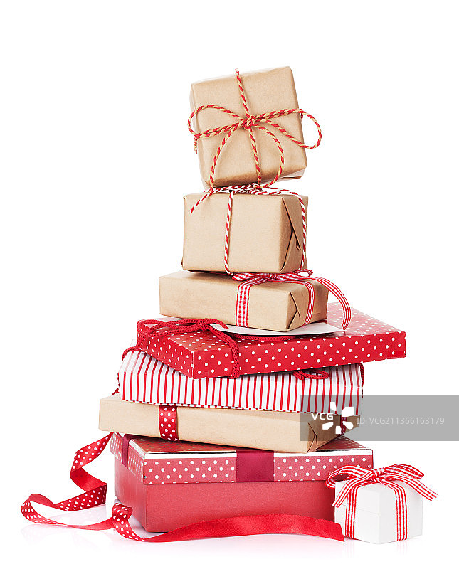 圣诞礼品盒，白色背景下的圣诞礼物特写图片素材