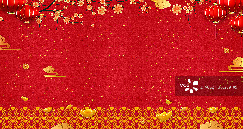 复古祥云金边与元宝背景图片素材