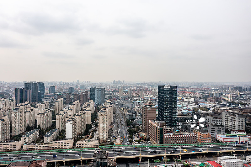 上海静安区城市风光全景航拍图片素材
