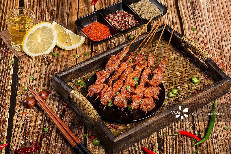 烤鸡胗串，烤鸡胗图片素材