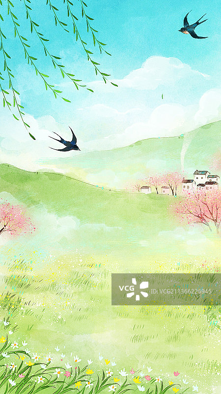 春天的风景插画图片素材
