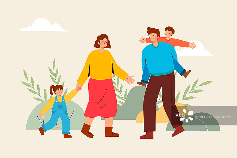 一家四口矢量插画图片素材