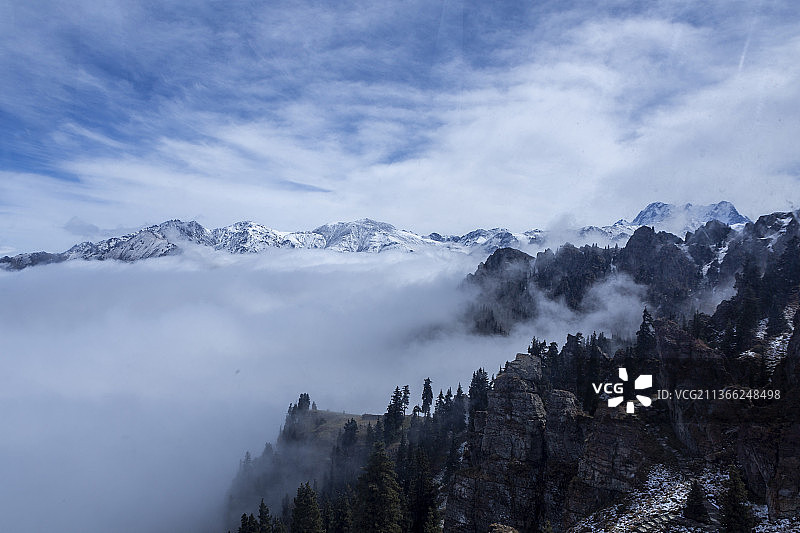 天山雪山与天池 ——新疆   昌吉州  阜康市图片素材