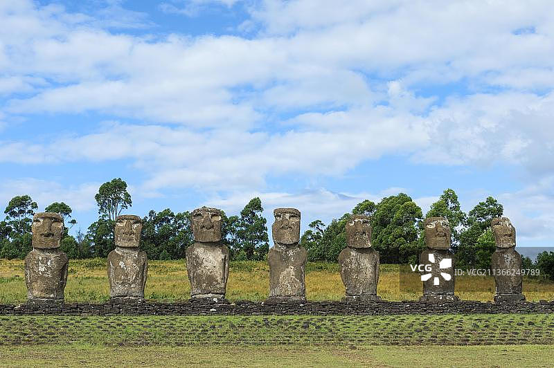 阿胡阿奇维摩艾石像，复活节岛拉帕努伊国家公园，智利，联合国教科文组织世界遗产，南美洲图片素材
