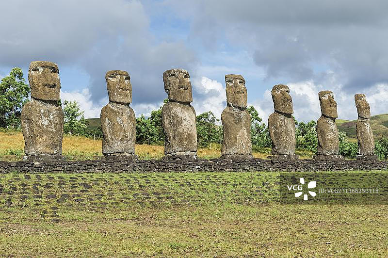 阿胡阿奇维摩艾石像，复活节岛拉帕努伊国家公园，智利，联合国教科文组织世界遗产，南美洲图片素材