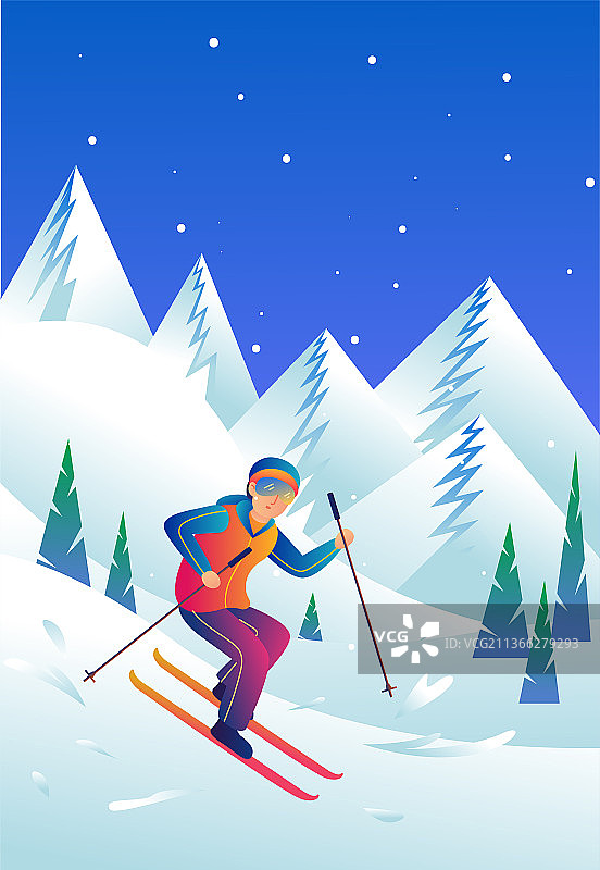 滑雪运动运动员滑雪比赛插画图片素材