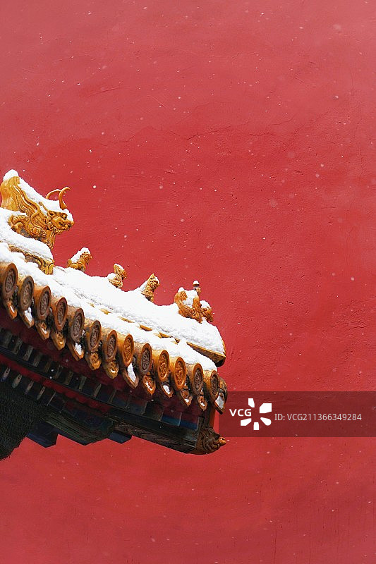 故宫屋檐下雪景色图片素材