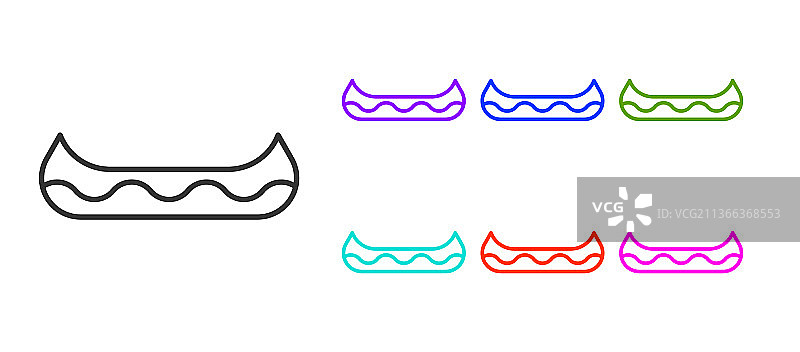 黑色线条皮划艇和桨图标，白色背景图片素材