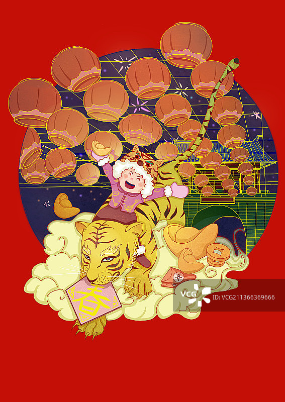 2022年虎年国潮插画系列3图片素材