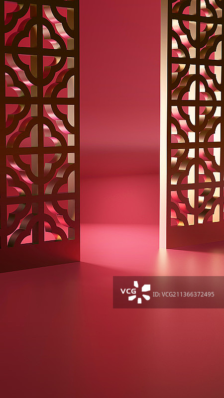 红色中式人造空间场景图片素材