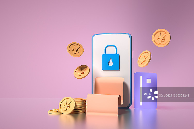 3D渲染抽象手机安全支付图片素材