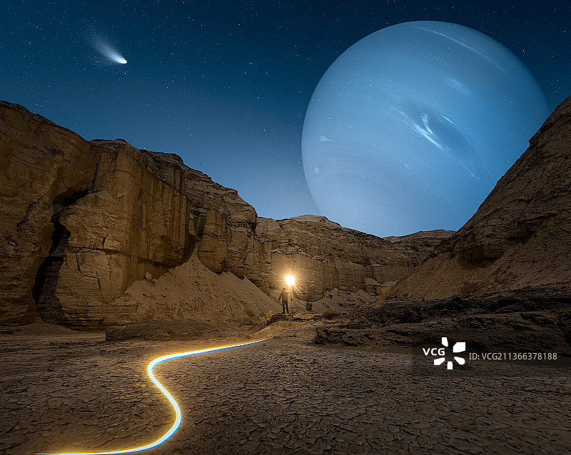 地下峡谷一个探索外星球未来星球的小人图片素材