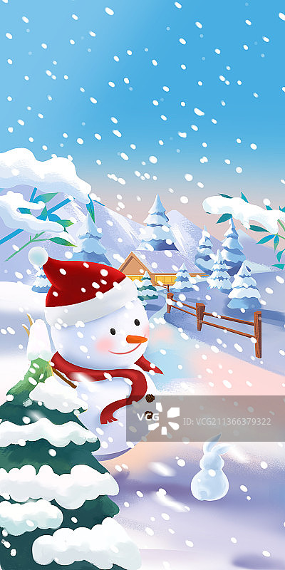 二十四节气寒冷冬天冬季气候小雪大雪户外雪人雪松风景插画图片素材