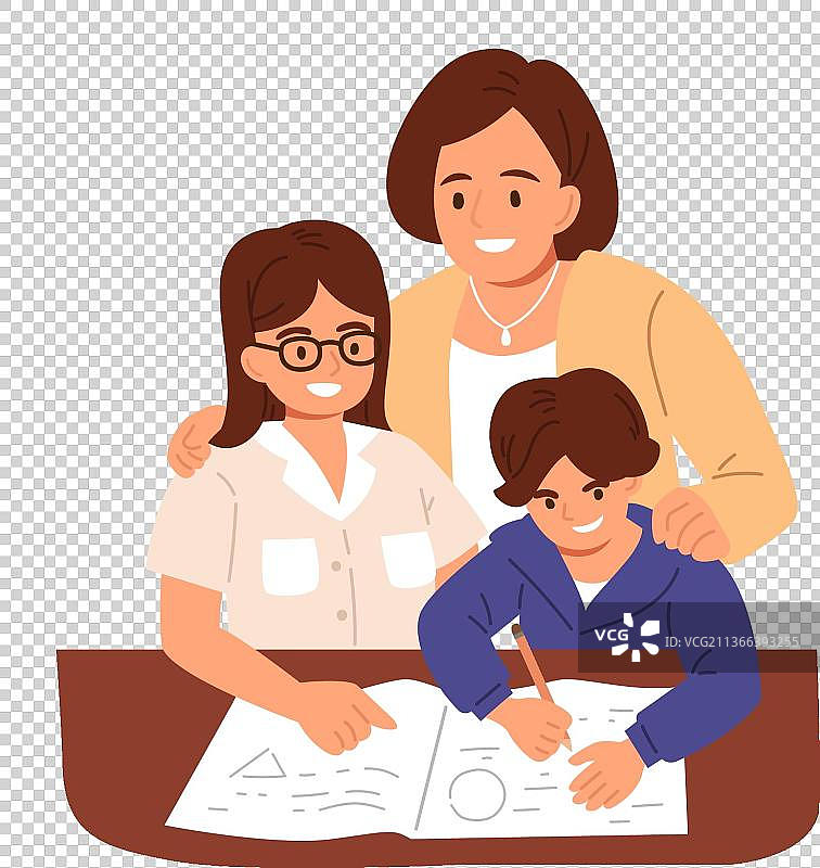 妈妈辅导孩子做家庭作业图片素材