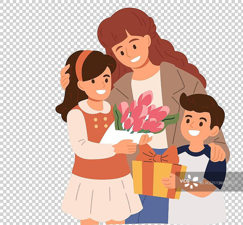 孩子们在母亲节给妈妈送礼物图片素材