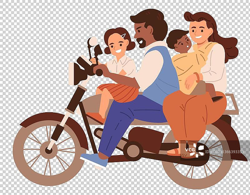 与四名家庭成员一起骑摩托车图片素材