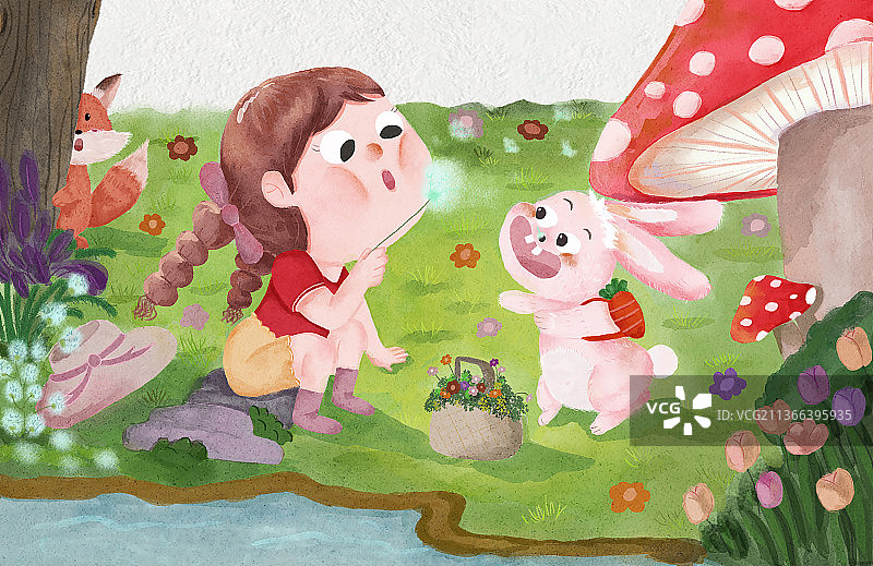 水彩儿插小场景图片素材