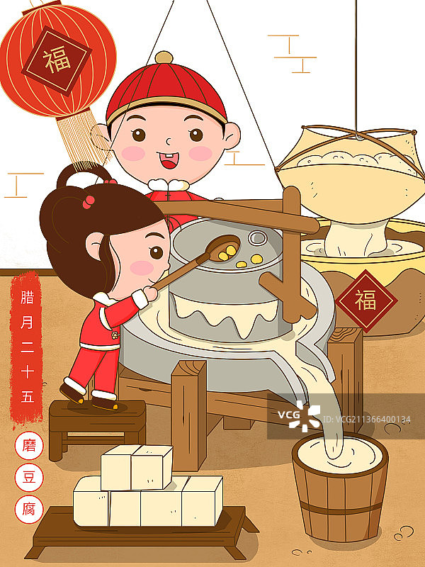 新春年俗 腊月二十五 磨豆腐图片素材