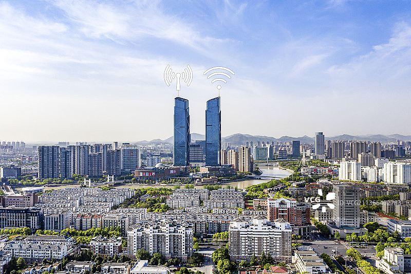 浙江省湖州市城市风光5G通讯大数据图片素材