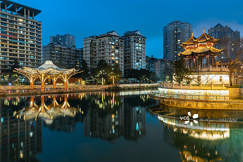 四川成都锦江合江亭和府南河音乐广场夜景图片素材
