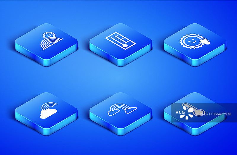 带太阳的彩虹气象温度计套装图片素材