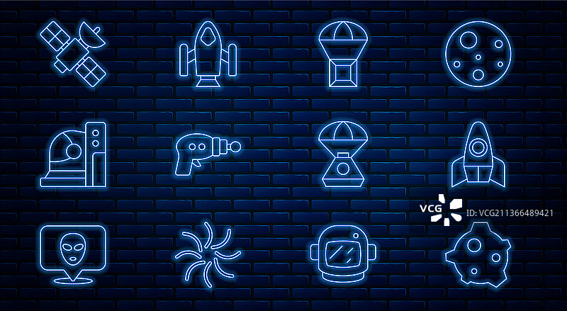 线性小行星火箭飞船盒图片素材