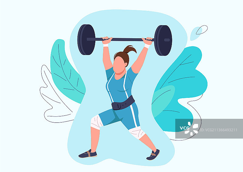 举杠铃的强壮女人扁平风格人物图片素材