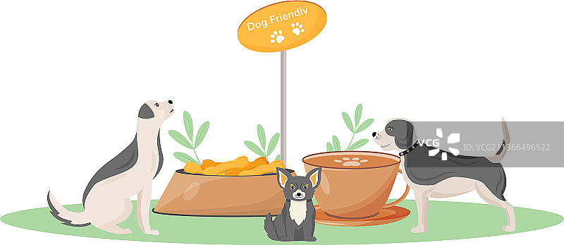 宠物友好咖啡馆扁平风格角色图片素材