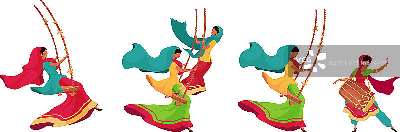 Teej节日的平面彩色人物图片素材