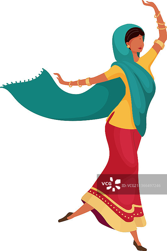 跳舞的印度女性扁平风格图片素材