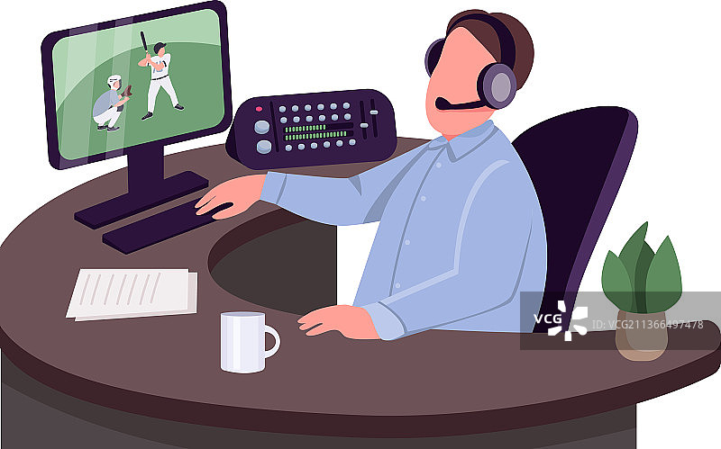 体育评论员扁平风格无脸人物图片素材