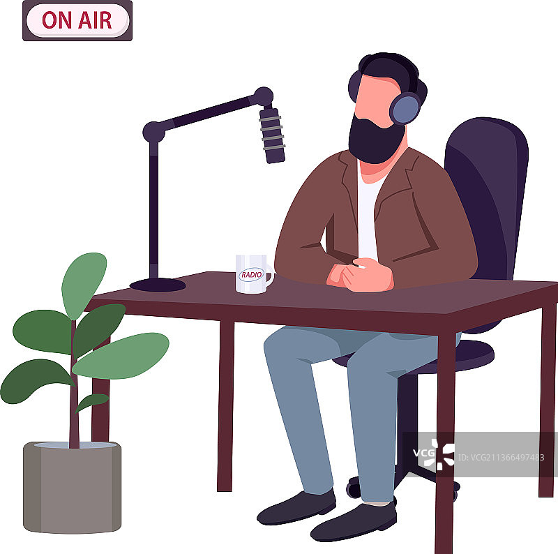 广播节目主持人扁平彩色无脸人物图片素材