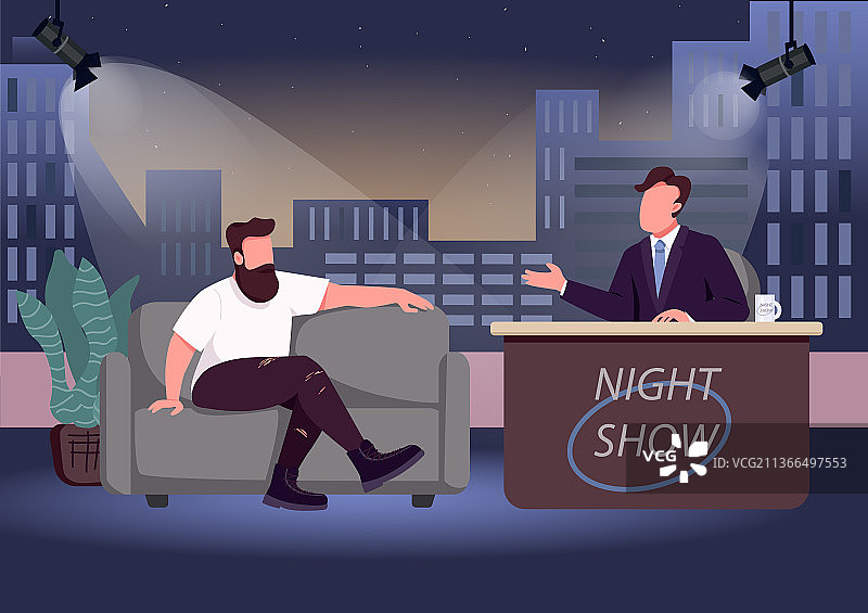 傍晚脱口秀扁平风插画图片素材