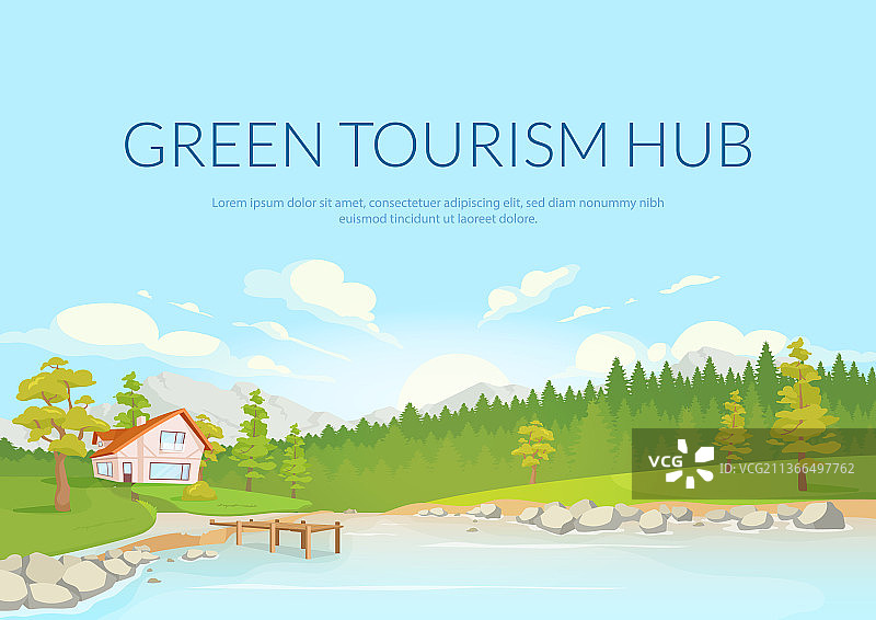 绿色旅游中心海报扁平风格模板图片素材