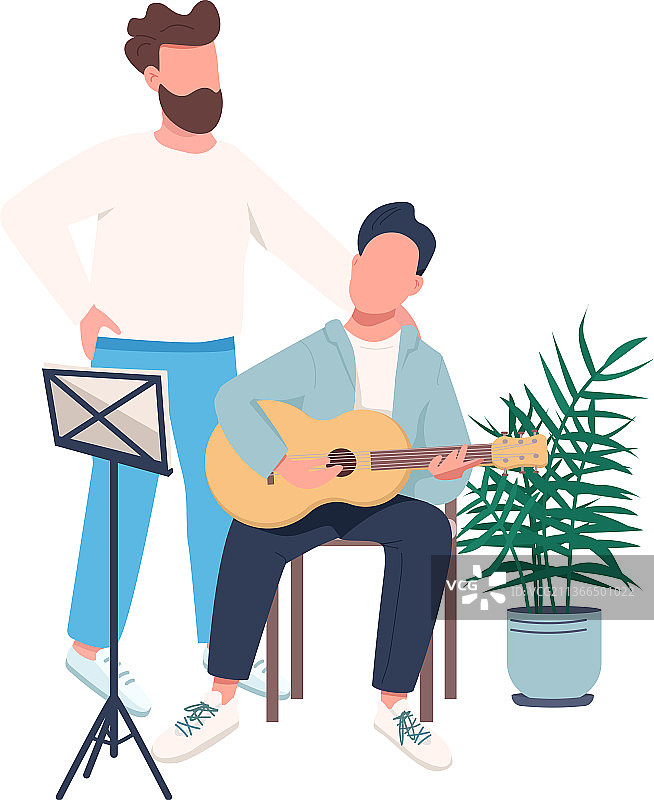 吉他课程扁平风格无脸人物图片素材