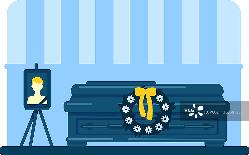 年轻死者的棺材和平板彩色照片图片素材