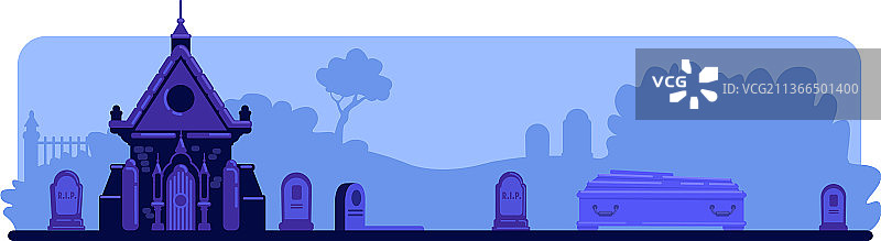 夜间墓地扁平风图片素材