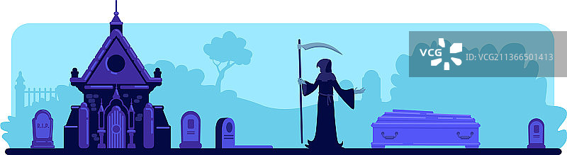 墓地里的死神（扁平色）图片素材