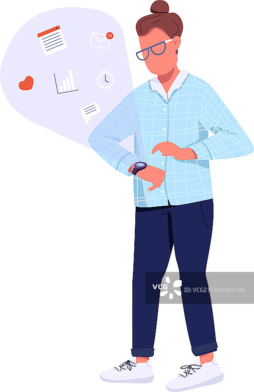 使用智能手表的时尚人士扁平风格人像图片素材