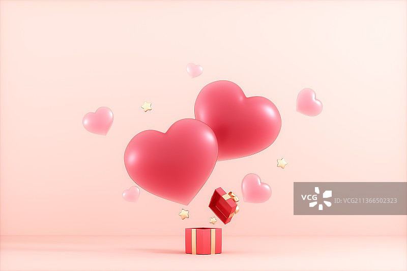 3D渲染的礼盒爱心场景图图片素材