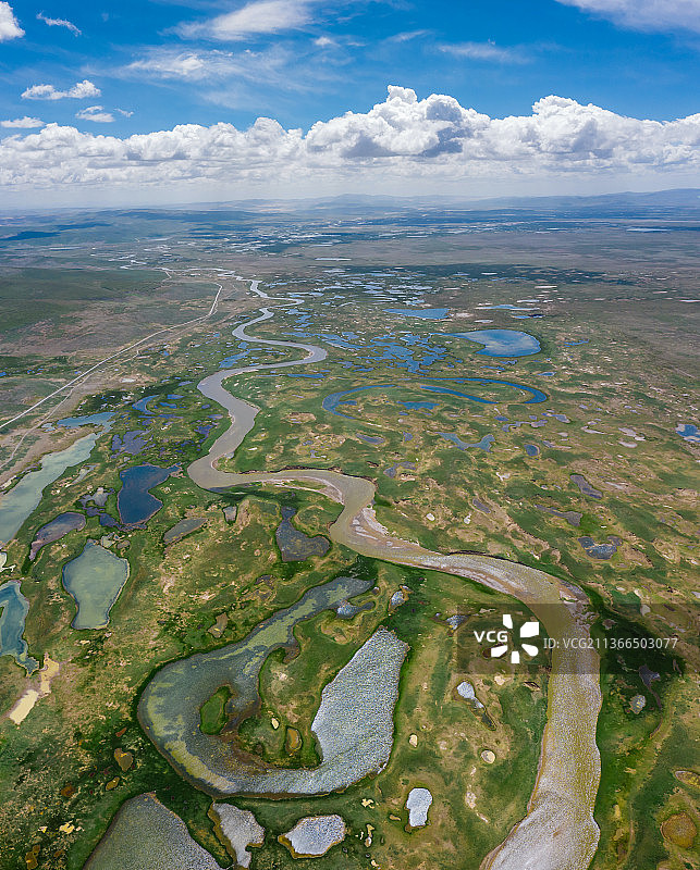 航拍青海星星海草原湿地图片素材